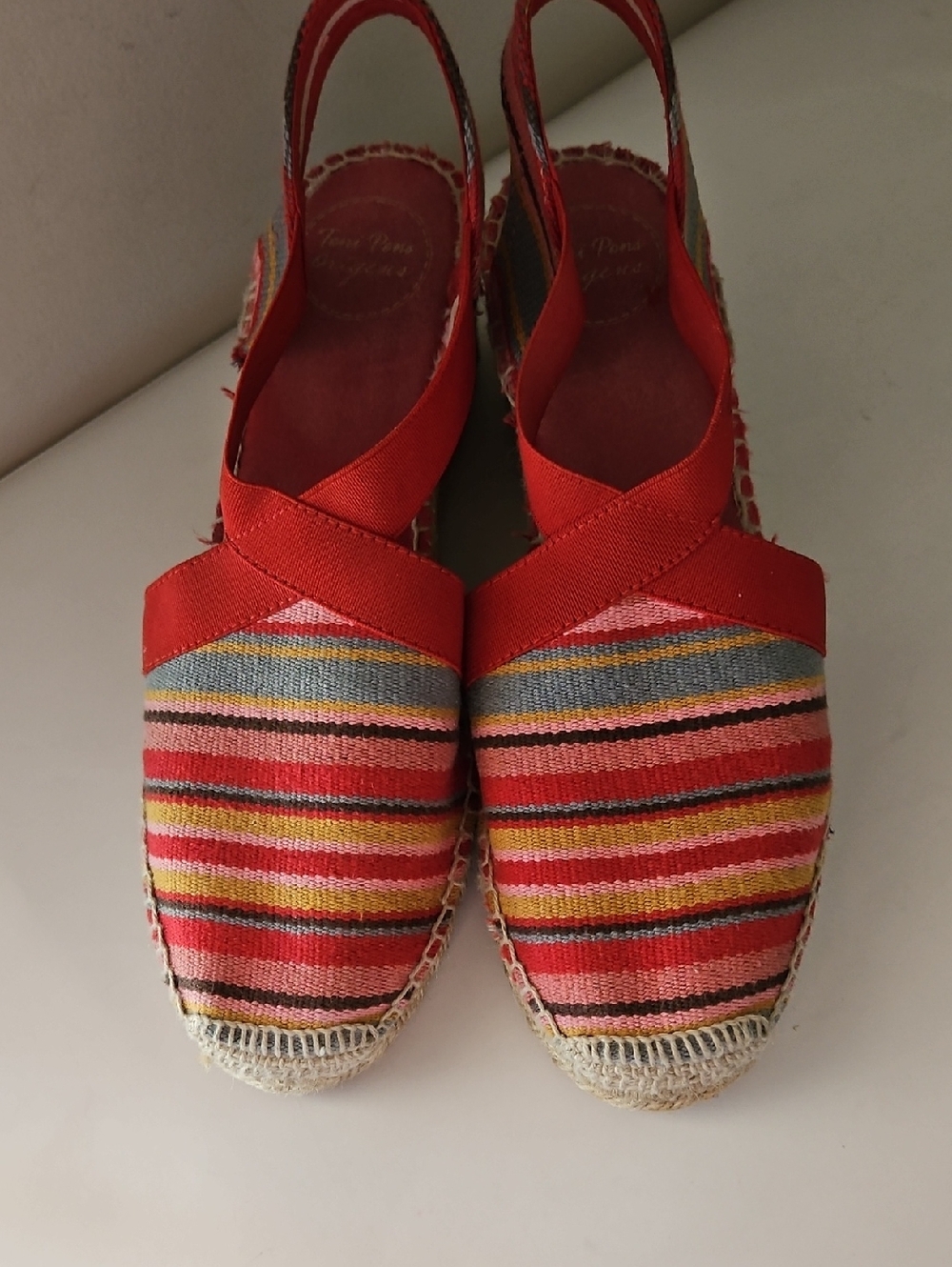 Toni Pons Tarbes Red Wedge Striped Slingback Espadrilles Sz 39